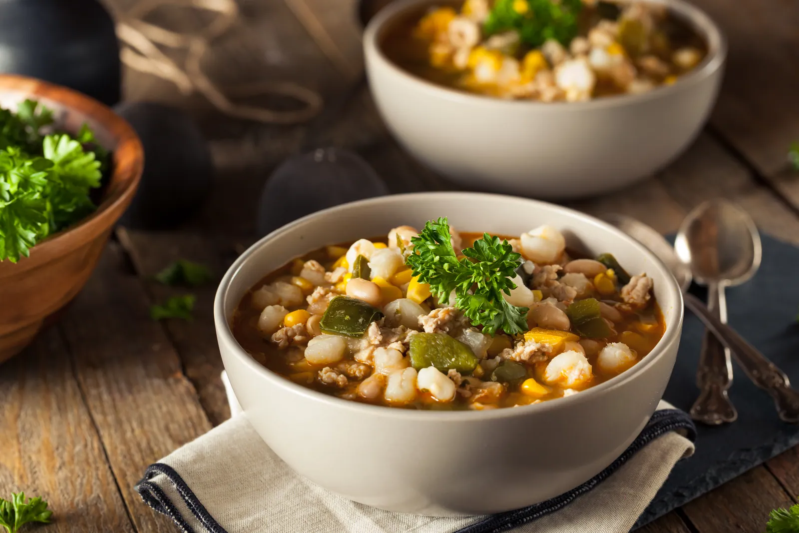 Bowls of white bean chili