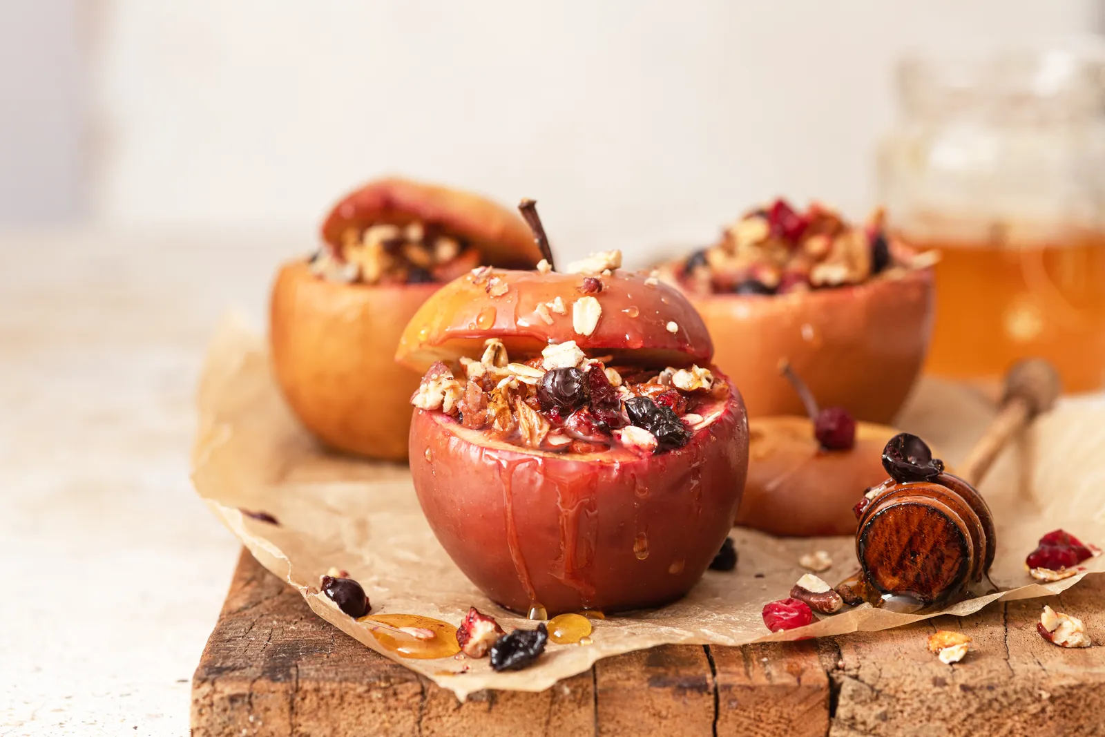 Baked apples stuffed with nuts and cranberries